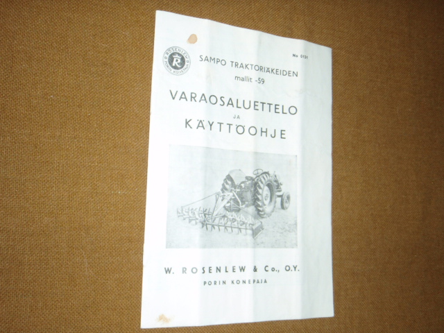SAMPO traktoriäkeiden mallit-59,varaosa ja käyttöohje